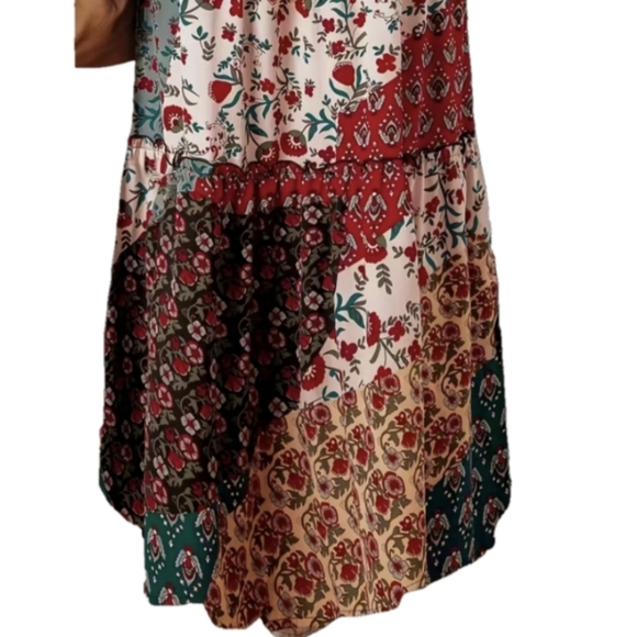 Bohemian Skirt With Pockets Long Green Red Brown Elastic Waist Boho Maxi Skirts - Picture 5 of 8